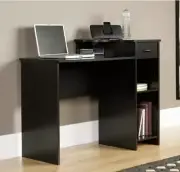 Small Student Desk Computer Laptop Workstation Dorm Black Wood Storage Shelves