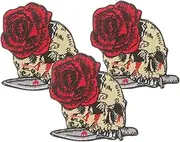 Tofficu 3Pcs Punk Style Embroidered Skull Patches for Clothing Creative DIY Appliques for Jackets Bags and Hats Craftsmanship for Halloween Decor and Repair