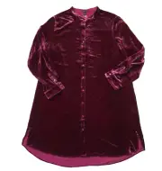 NWT Eileen Fisher Mandarin Collar Long Shirt in Hibiscus Pink Velvet Tunic XL