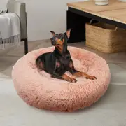 XXL Pink Plush Pet Dog Bed Warm Comfortable Round Nest Non-Slip Base Washable Pink XXL:120x120x20cm