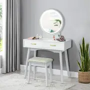 CostwayVanity Set with Rounded and Lighted Mirror in 3 Light Colors-White