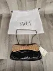 Savoy Black Wicker Small Handbag Purse Shoulder Strap Clutch