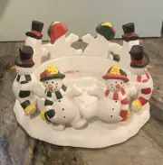 PartyLite Frolicking Frostys 3 Wick Holder P7436 Snowmen Christmas