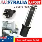 Pop Up Power Point 3 Socket Plug + 2 USB Table Home Kitchen Desk Outlet AU HOE