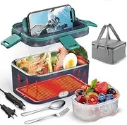 3 in 1 Portable 1.8L Electric Lunch Box, Food Warmer Heater for Car/Truck/Home, Self Heating Box with 304 Stainless Steel Container 0.45L Compartment