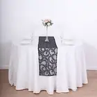 12"x108" BLACK Tulle TABLE RUNNER Embroidered Leaves Vines Sequins Party