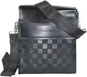 [Moda&Yichen] Messenger bag made of high-quality faux leather, waterproof and durable with details made of genuine leather, black, blacks, BlackS.