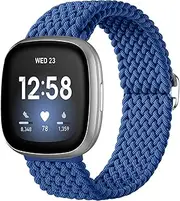 Getino Braided Stretchy Band Compatible with Fitbit Sense Band/Sense 2/Versa 4/ Versa 3 Bands Women Men, Soft Nylon Elastic Accessories, Strap for Fitbit Sense/Sense 2/ Versa 4/ Versa 3 Watch, Navy