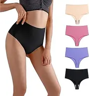 [NEOXOL] High Waisted Seamless Thongs for Women No Show Underwear for Lady Smooth Seamless Cotton Lining Panty