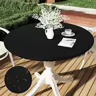 Round Table Cloth Cover, Elastic Fitted Flannel Backed Vinyl 45''-56'' Black