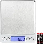 Digital Kitchen Scale 3kg/0.1g Mini Pocket Jewellery Scale Cooking Baking Food Postal Parcel Scale Coffee Scales Backlit LCD Display 6 Units Auto Off PCS Function Stainless Steel - with Battery Tray