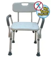 Tool-free Spa Bath Tub Bathtub Shower Chair Seat Bench -White Bath Bench w/ARMS