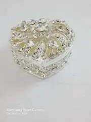 WEDDING CEREMONY Proposal Silver HEART Box New Ring Box Metal Rhinestones