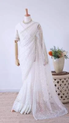 Net Hand Embroidered Saree