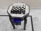 18" Elegant Marble MOP Inlay Chess Game Table with Hand Carved chess Pieces 3"