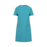 [Valentino] Valentino-Light Blue Virgin Wool Mini Dress-Donna 40 IT