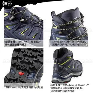 SALOMON 索羅門 女 X ULTRA 3 GTX 中筒登山鞋WIDE《藍/綠》401296/防 (8.5折)