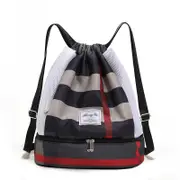 Nevenka Womens Drawstring Bag Large Wet and Dry Separation Backpack-BlackGrid