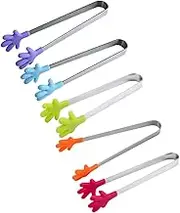 CHICAMPERA 5pcs Mini Hand Shape Silicone Tongs Colorful Food Picks for Tips for Cooking Grilling BBQ Buffet Salad Serving for Developing Fine Motor Skills
