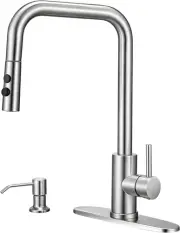 Kitchen Faucet with Pull down Sprayer and Soap Dispenser, Stainless Steel Brushe