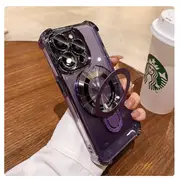 Luxury Transparent Plating Magsafe Case with Bracket & Airbag Protection for iPhone 11-15 Pro Max Purple