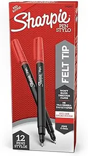 Sharpie Pens, Fine Point (0.8mm), Red, 12 Count