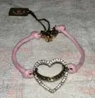 Juicy Couture Pave Crystal Heart Pink String Bracelet New with Tags