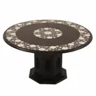 36" Round black marble Table Top semi precious stones inlay with marble stand