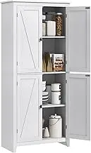 HOMCOM 72" Freestanding Kitchen Pantry Cabinet, Farmhouse Tall Storage Cabinet with 4 Door Cabinets and Adjustable Shelves for Dining Room, White