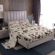 Dog Paw Print Sheet Set,Bone Pattern Bedding Set for Kids Teens Queen Cyjs2957