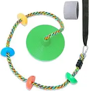 Fentin Green Climbing Swing Rope Tree Swing Set for Backyard with Platforms Adjustable Disc Swing Seat 6.6 Feet Outdoor Playground Toy for Kids with Double-Layer 4 Feet Strap(RS-001Green)