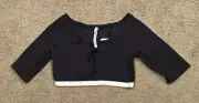 Free People Intimately Sleeve Crop Top Deep Navy Tie Front Ribbed Sz L NWT