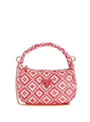 GUESS Women's Red Rianee Raffia Mini Hobo Bag