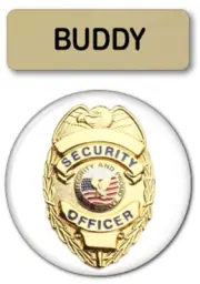 BUDDY FREE GUY SECURITY 2 PC NAME BADGE & BUTTON HALLOWEEN COSTUME MAGNET BACK