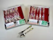 Ando Cloisonné Demitasse Forks & Spoons Set/6 ea Nickel Silver, Japanese Vintage