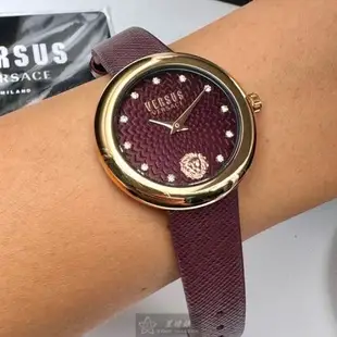 VERSUS VERSACE 凡賽斯女錶 36mm 玫瑰金圓形精鋼錶殼 酒紅色簡約, 中二針顯示錶面款 VV00375