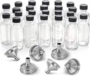 24, 2 oz Small Clear Glass Bottles (60ml) with Lids & 3 Stainless Steel Funnels - Boston Round Sample Bottles for Potion, Juice, Ginger Shots, Whiskey, Liquids - Mini Travel Bottles, NO Leakage