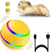 Interactive Dog Ball Toys, Active Rolling Ball for Indoor Dogs Cats with Motion Activated USB Rechargeable, Moving Bouncing Ball pet Puzzle Toy (Yellow)