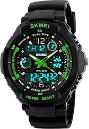 [MIE] 50M Waterproof Fashion Watches Men Sports LED Digital Analog Watches Multifunctional Alarm Military Watch Green
