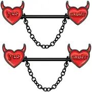 [Niaspi] 14G Red Evil Heart Nipple Rings for Women Girls Surgical Steel Yes Master Naughty Words Dangle Chains Nipple Studs Rings Piercing Barbell Body Piercing Jewelry, Stainless Steel, no gemstone