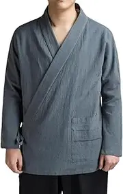 [Generic] Men's Chinese Style Loose Kimono Cardigan Retro Linen Men's Yukata Kimono Plus Size Solid Color Cardigan Jacket