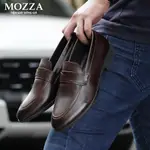 LAZY LOAFER 西部鞋,MOZZA 男士皮革牛津鞋,優質牛皮,棕色縫合橡膠鞋底 - M6