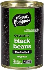 Honest to Goodness, Organic Black Beans, BPA Free (Cooked), 400 grams - Known as black turtle beans, Ready to eat! A great pantry staple .No GMO, no preservatives.