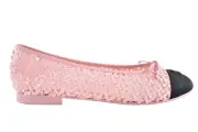 Chanel 23C Pink Sequin Black CC Logo Cap Toe Bow Tie Ballet Ballerina Flat 42