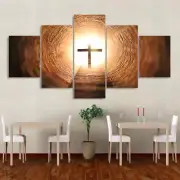 Glowing Cross In Light Tunnel Framed 5 Piece Canvas Wall Art