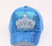 Youth Girls Princess Crown Sequin Hat Adjustable Baseball Cap Blue 2-6Y