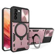 case For Samsung S21 Plus Slide Camera Lens Protection and Built in 360 Rotatable Ring Holder - Rose Gold