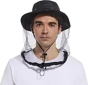 Mosquito Head Net Sun Hat, Black, Black, L, Black, Large
