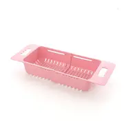 2Pcs Retractable Vegetable Fruit Dishes Draining Basket Wheat Straw Plastic Adjustable Colander Kitchen Storage Tools
