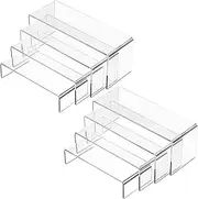 8Pcs Acrylic Risers, Clear Rectangular Tiered Display Stand, Tabletop Display Riser Shelf for Collectibles Jewelry Pop Figures Toys Cupcake Dessert Decorations